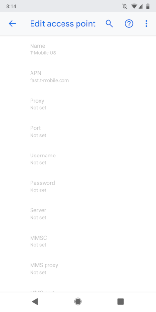 écran de modification du point d'accès affichant les options grisées