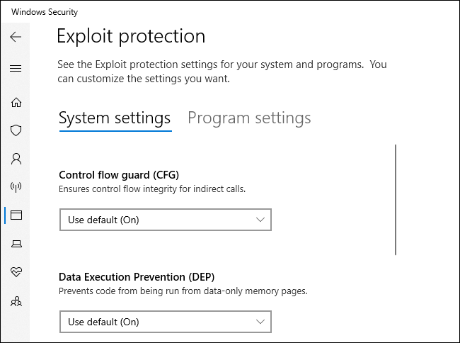 Paramètres de protection contre les exploits dans la sécurité Windows