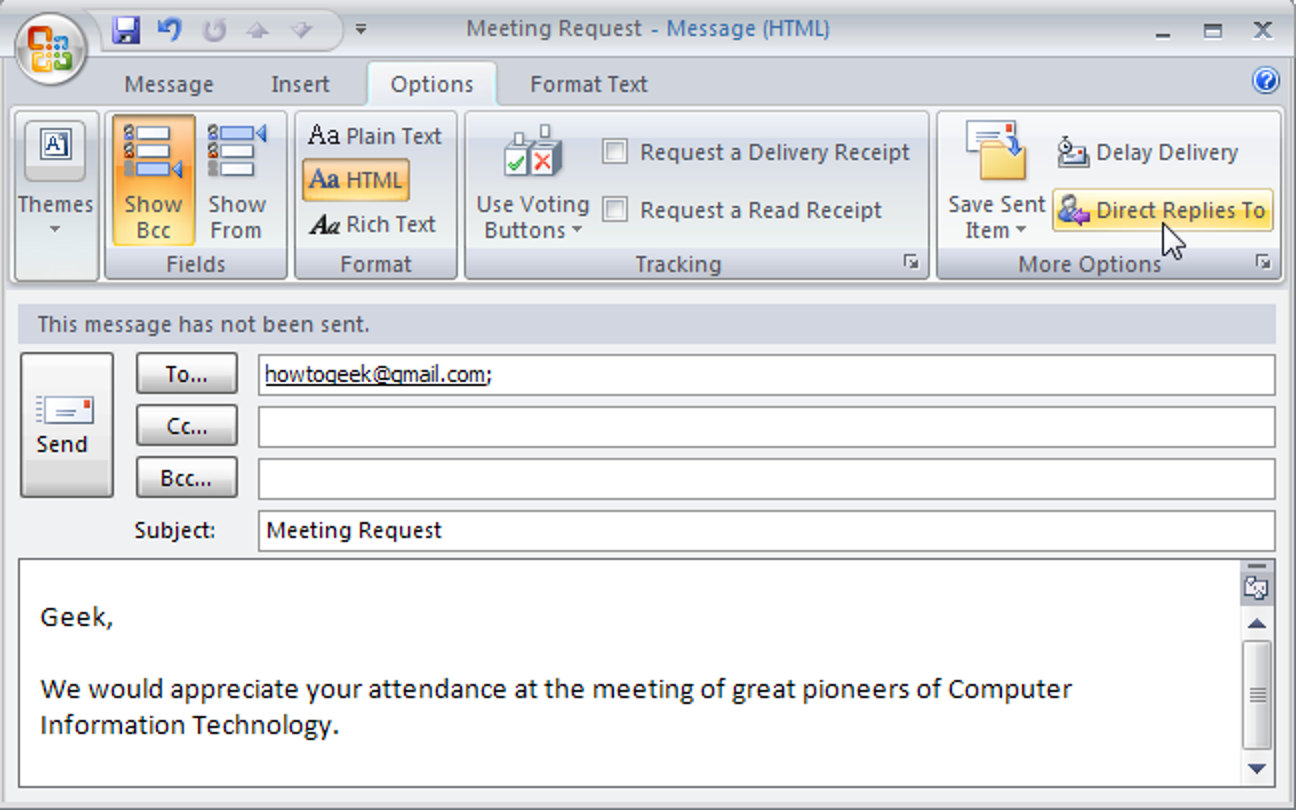 Envoyer des réponses par e-mail à un autre destinataire dans Outlook 2007