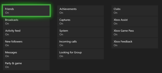 Menu des notifications Xbox One Xbox