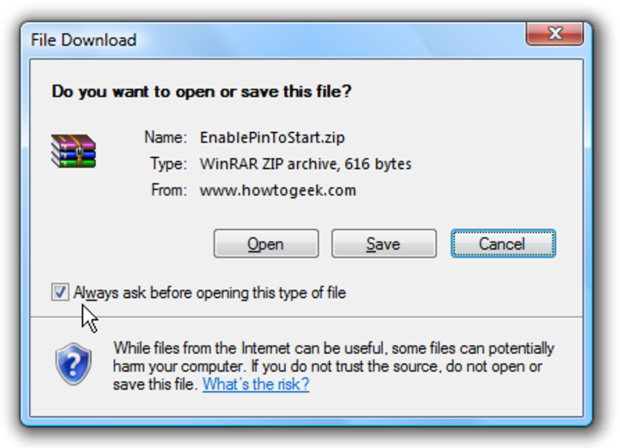 Réinitialiser le choix Ouvrir / Enregistrer pour les téléchargements Internet Explorer dans Vista