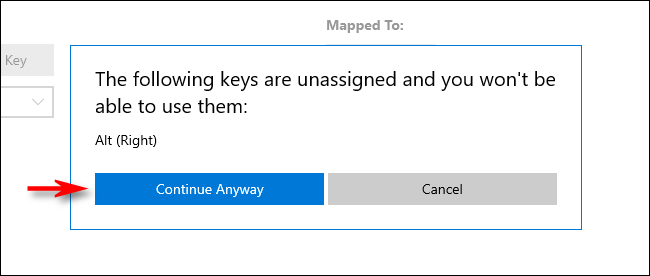 Cliquez sur "Continuer quand même" dans PowerToys Keyboard Manager sous Windows 10