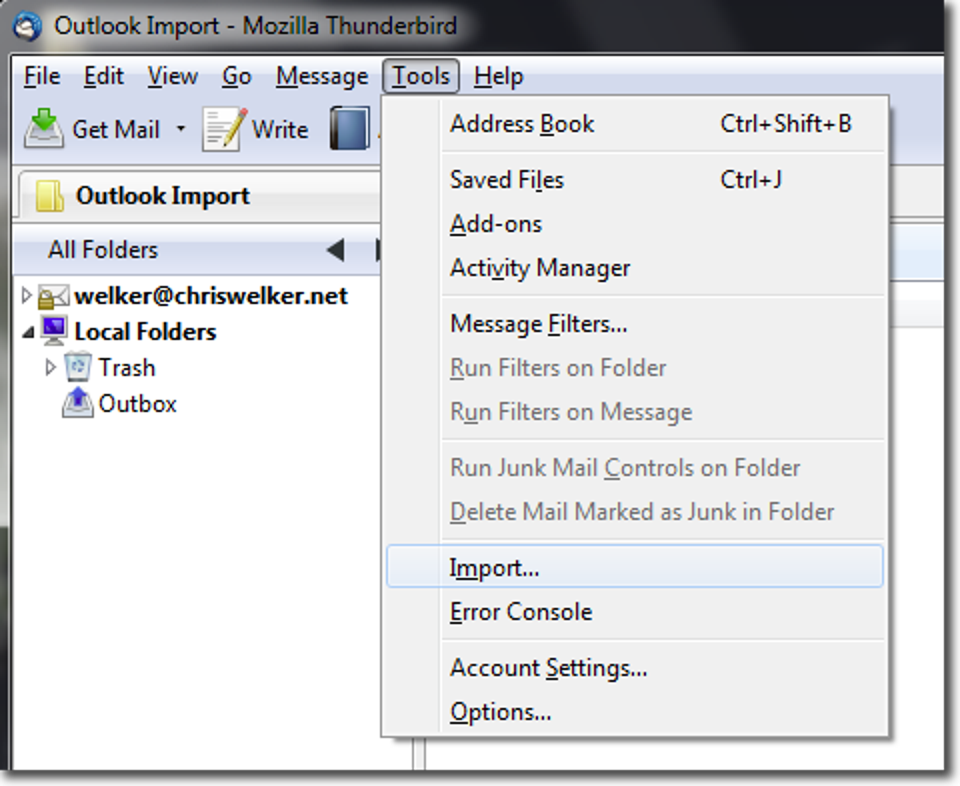 Importer un e-mail depuis Outlook vers Apple Mail.app à l'aide de Thunderbird