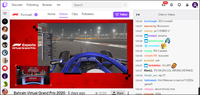 La chaîne F1 Esports sur Twitch.