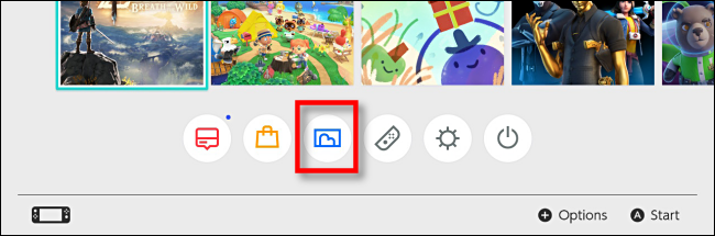 Icône d'album sur l'écran d'accueil de la Nintendo Switch