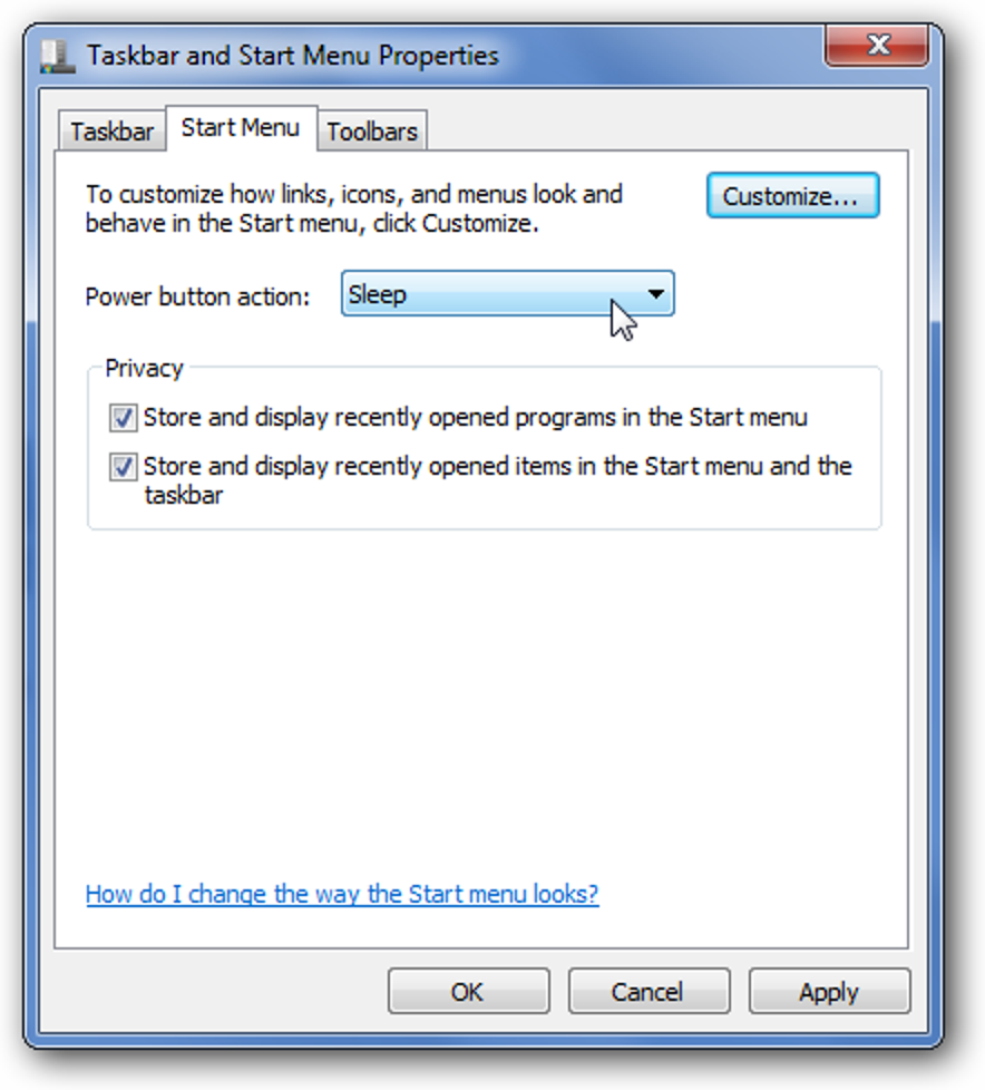 Changez les boutons d'alimentation de Windows 7 ou Vista pour Arrêter / Veille / Hibernation