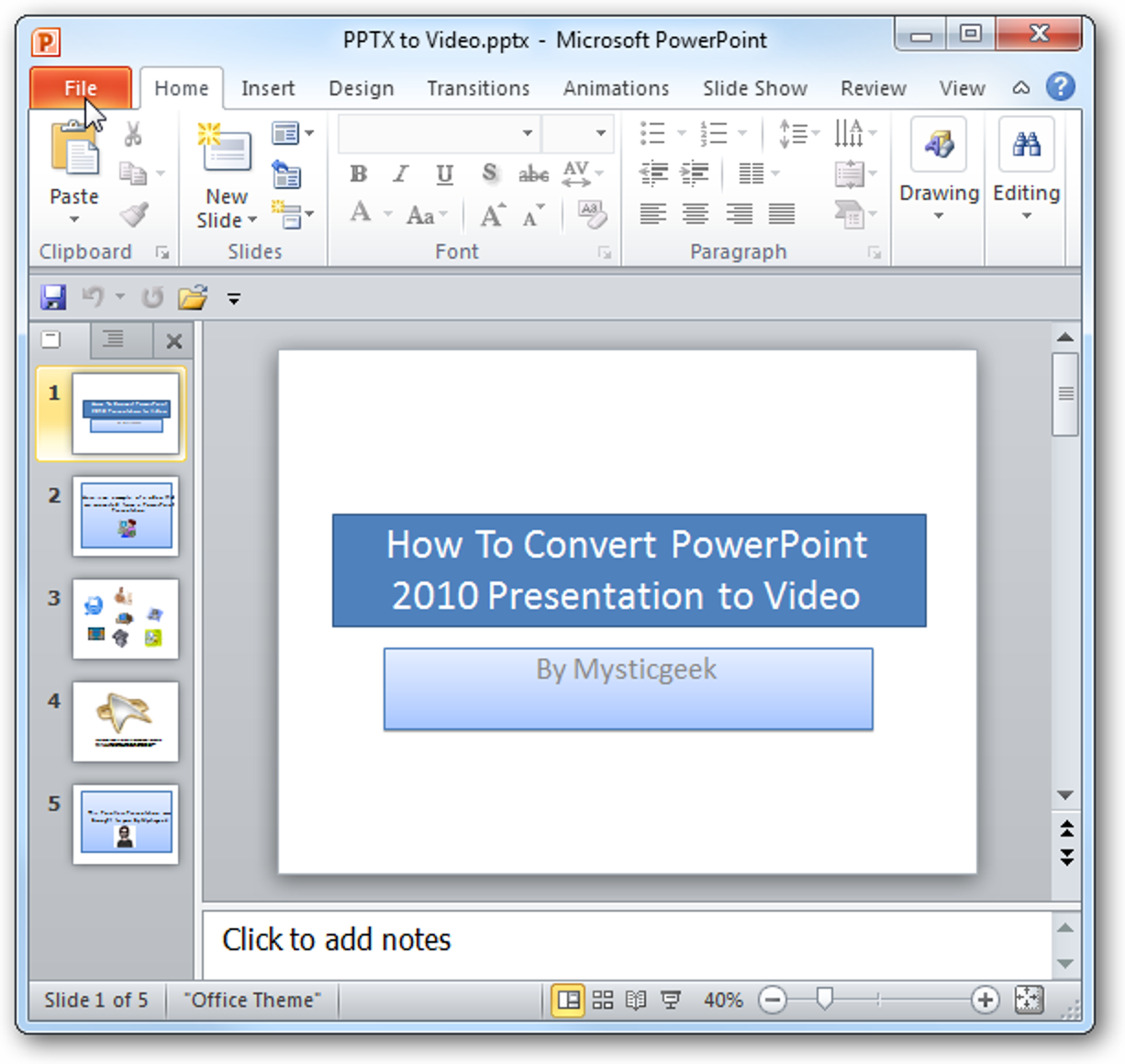 Convertir une présentation PowerPoint 2010 en vidéo