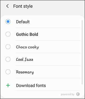 Choisissez votre style de police Android dans le menu Style de police