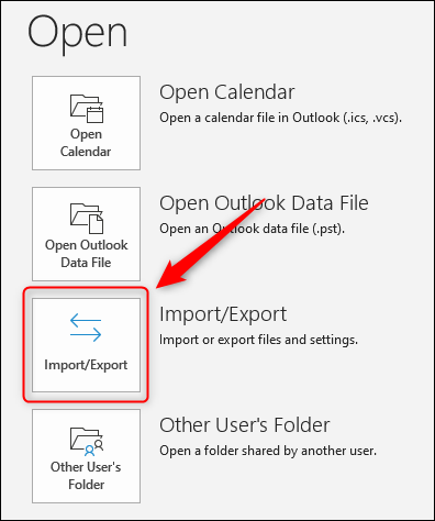 Outlook "Importer / Exporter" option.