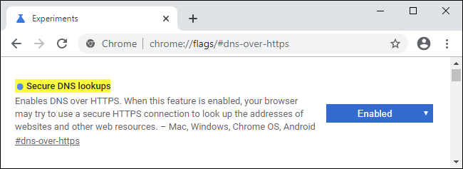 Indicateur de recherche DNS sécurisée dans Chrome 79.