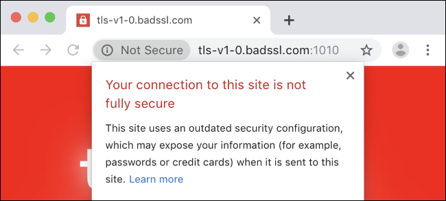 Avertissement de sécurité Chrome TLS 1.0.