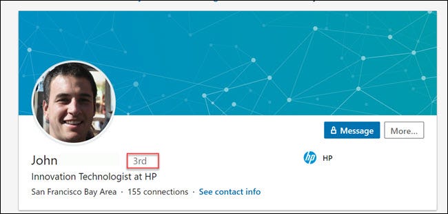 Photo de profil LinkedIn, montrant une troisième connexion au profil connecté.