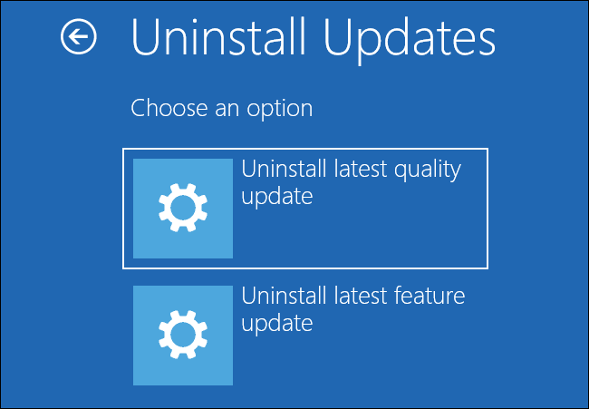 Désinstallation des mises à jour du menu des options de démarrage avancées de Windows 10.