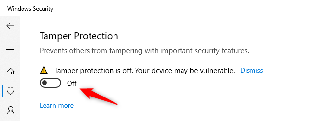 Option pour activer la protection contre les falsifications sur Windows 10