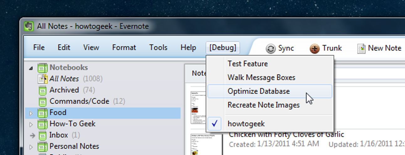 Utilisez le menu de débogage secret d'Evernote pour optimiser et accélérer la recherche