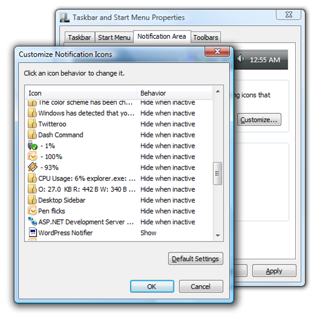 Nettoyer les anciennes icônes de notification dans Windows Vista