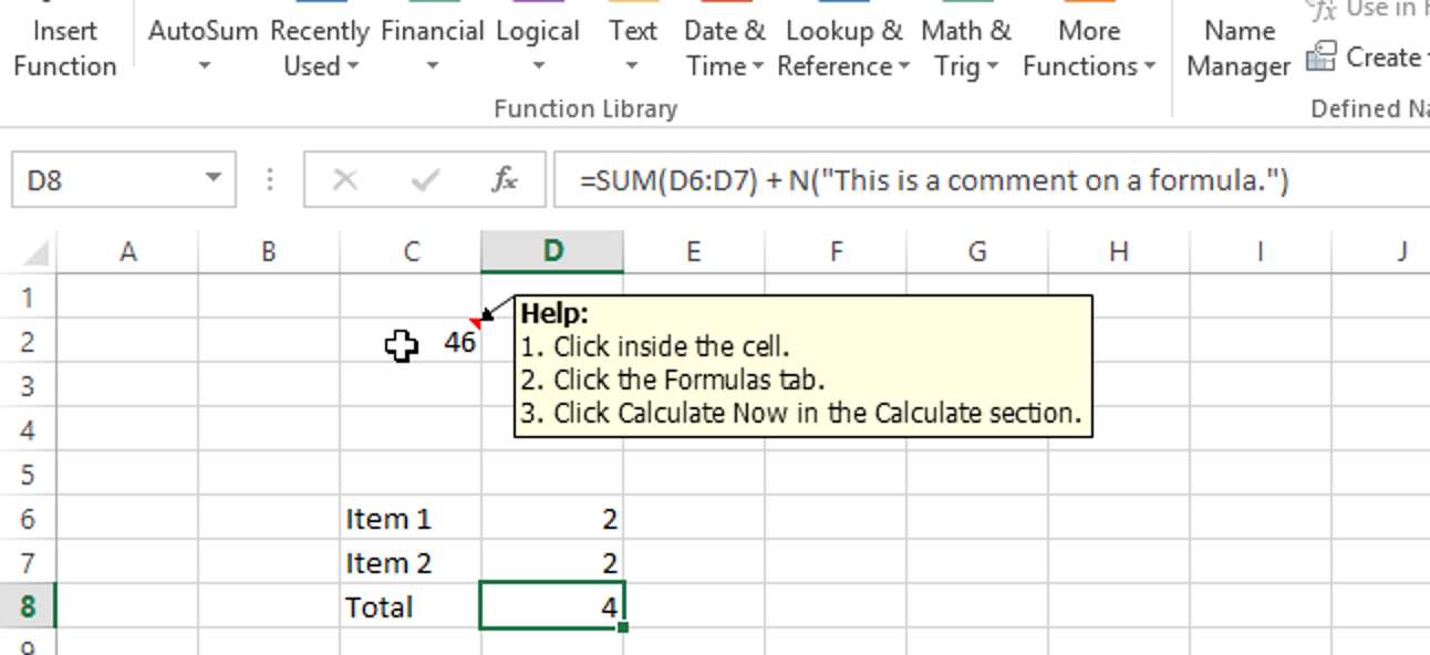 Ajouter des commentaires aux formules et aux cellules dans Excel 2013