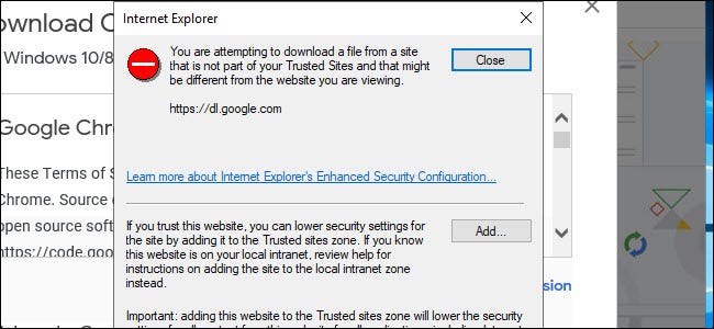 Avertissement de téléchargement d'Internet Explorer