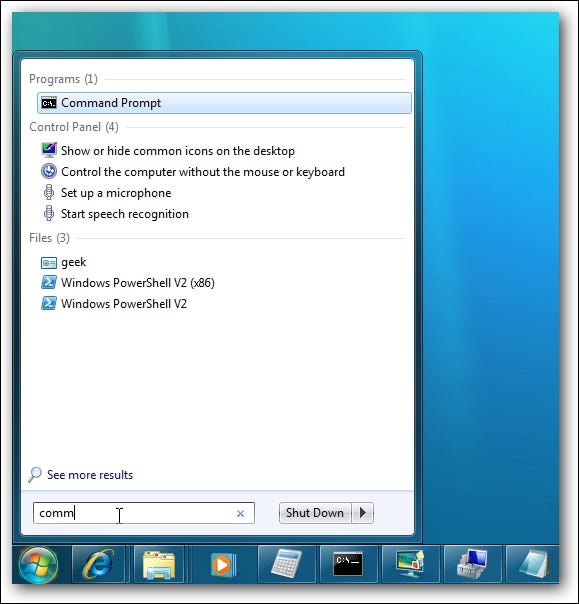 Recherche dans le menu Démarrer de Windows 7