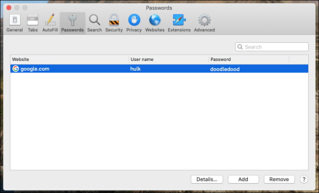 Un mot de passe stocké révélé dans Safari pour Mac