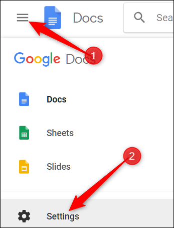 ouvrir les paramètres Google Docs