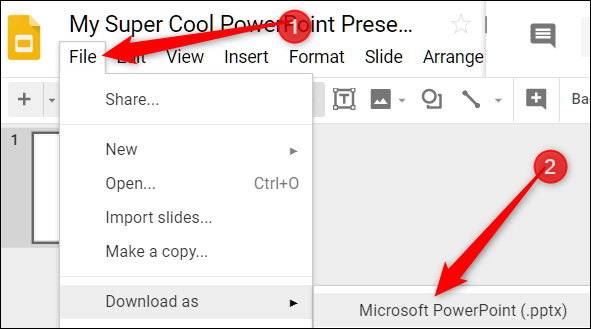 Cliquez sur "Déposer," "Télécharger en tant que," puis cliquez sur "Microsoft Powerpoint."