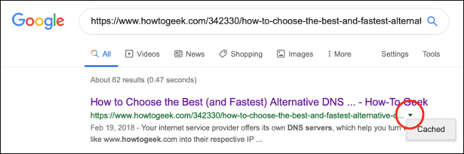 Cliquez sur la flèche orientée vers le bas à côté de l'adresse Web dans les résultats de recherche Google, puis cliquez sur "En cache."