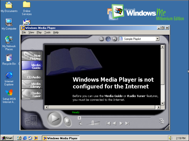 Windows Media Player 7 sur Windows Me.