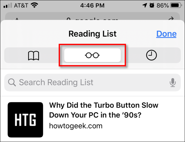 Appuyez sur l'icône des lunettes dans Safari sur iPhone pour accéder à la liste de lecture