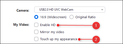 Activer la HD et retoucher mes options d'apparence dans Zoom