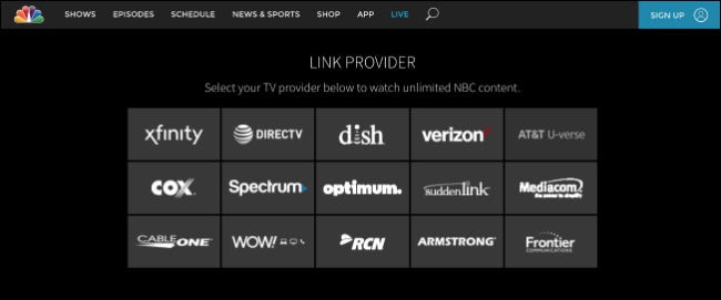 Site Web de NBC pour relier votre fournisseur de télévision