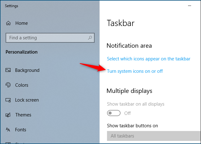 Activer ou désactiver les icônes système dans l'application Paramètres de Windows 10