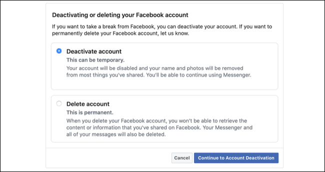 Désactiver le compte Facebook