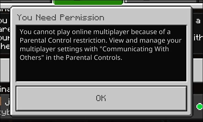 Les effets du contrôle parental "Restreindre la communication avec les autres" sur Minecraft sur la Switch
