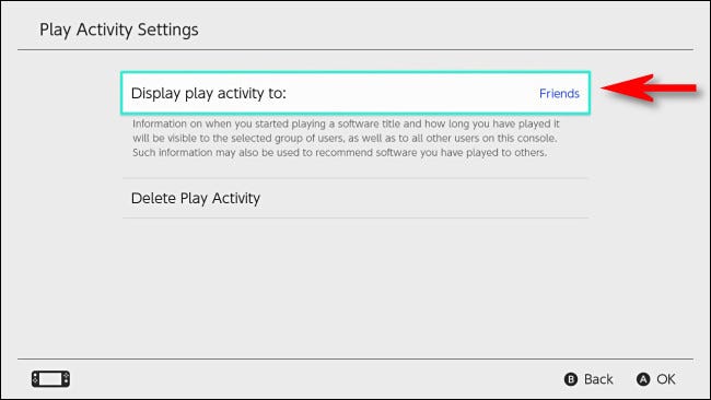 Dans les paramètres de la Nintendo Switch, sélectionnez "Afficher l'activité de jeu à."