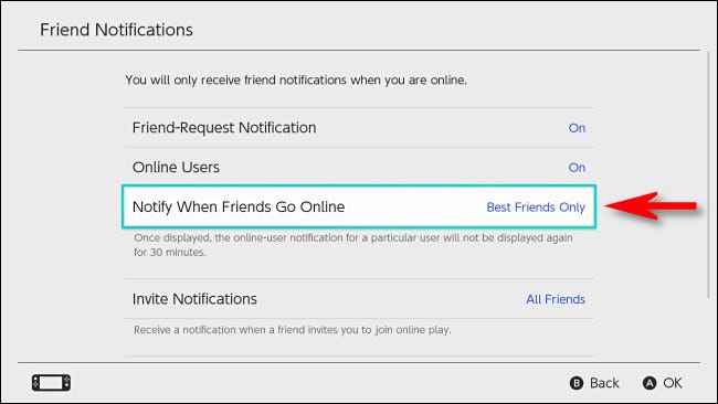 Dans Changer les paramètres utilisateur, définissez "Avertir lorsque des amis se connectent" à "Meilleurs amis seulement."