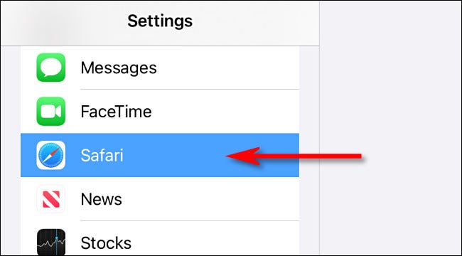 Dans Paramètres sur iPad, faites défiler vers le bas et appuyez sur "Safari."