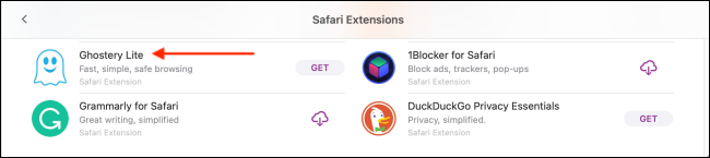 Sélectionnez une extension Safari