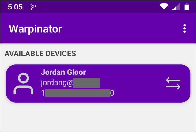 Application Warpinator sur Android
