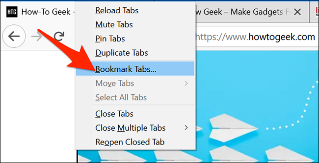 Cliquez avec le bouton droit sur un onglet ouvert et sélectionnez "Onglets de signet" dans Firefox.