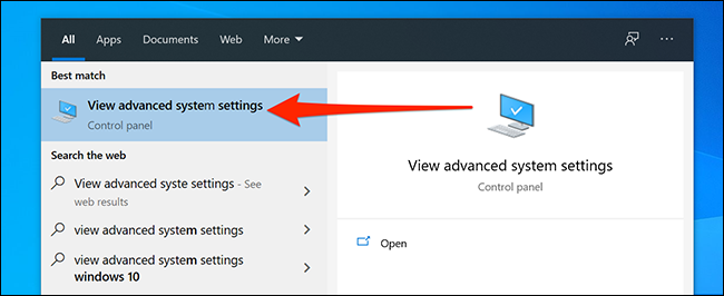Ouvrez les paramètres système avancés de Windows
