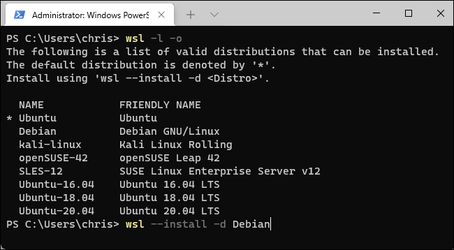 Répertoriez les distributions Linux disponibles et installez-en une.