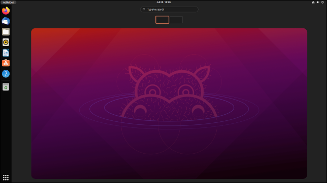 La vue des activités dans Ubuntu 21.10, pré-version