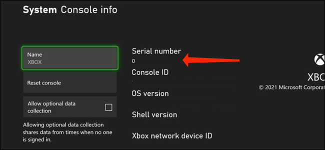 Sur la page Informations sur la console dans Paramètres, le numéro de série de votre Xbox Series X|S apparaîtra juste à côté du nom de la console.