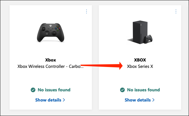 Cliquez sur votre Xbox sur la page Appareils Microsoft.  Le nom attribué à la console et son nom de modèle seront mentionnés ici.