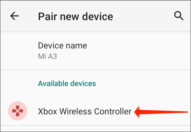Sur le "Associer un nouvel appareil" dans Paramètres sur votre téléphone Android, appuyez sur "Manette sans fil Xbox."