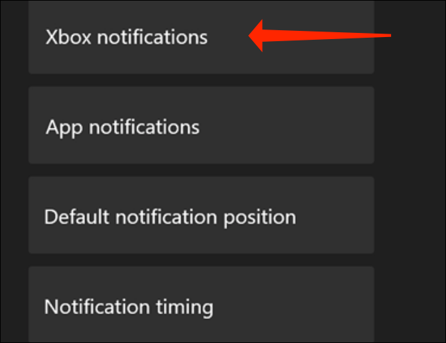 Dans la page des paramètres de notification sur votre Xbox, sélectionnez "Notifications Xbox."