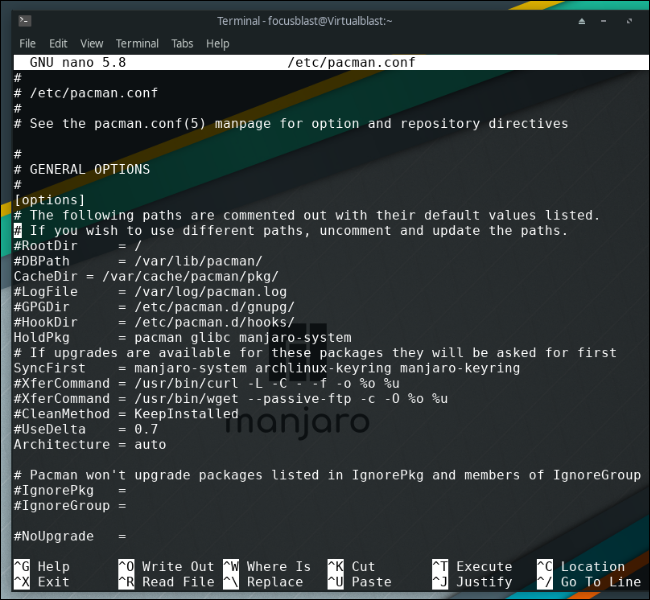 fichier de configuration pacman dans manjaro linux