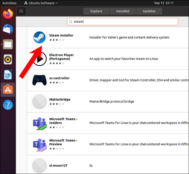 Trouver Steam Installer dans le logiciel Ubuntu