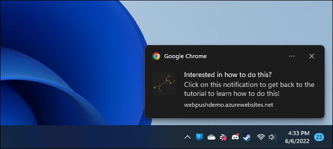 Notification push de Chrome sur Windows 11